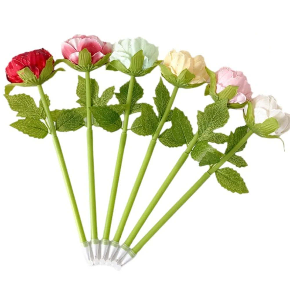 1pcs New Bouquet Flower Pen Plastic Smooth Writing Peony Ballpoint Pen Multi-color Simulation Stationery Pen Flower Arrangement