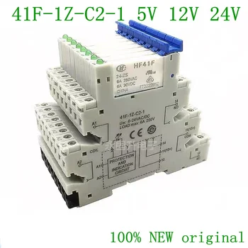 10 pièces 41F-1Z-C2-1 HF41F 24-ZS 12-ZS 5V 12V 24V 230V 6A 1CO mince/SSR relais montage sur prise à vis avec relais plaquette LED