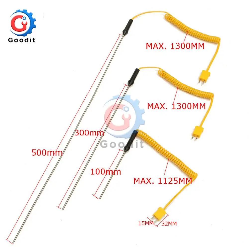 Sensor de sonda termopar tipo K, controlador de temperatura de-50C a 100, con Cable para termómetros digitales, 300mm/500mm/1200mm