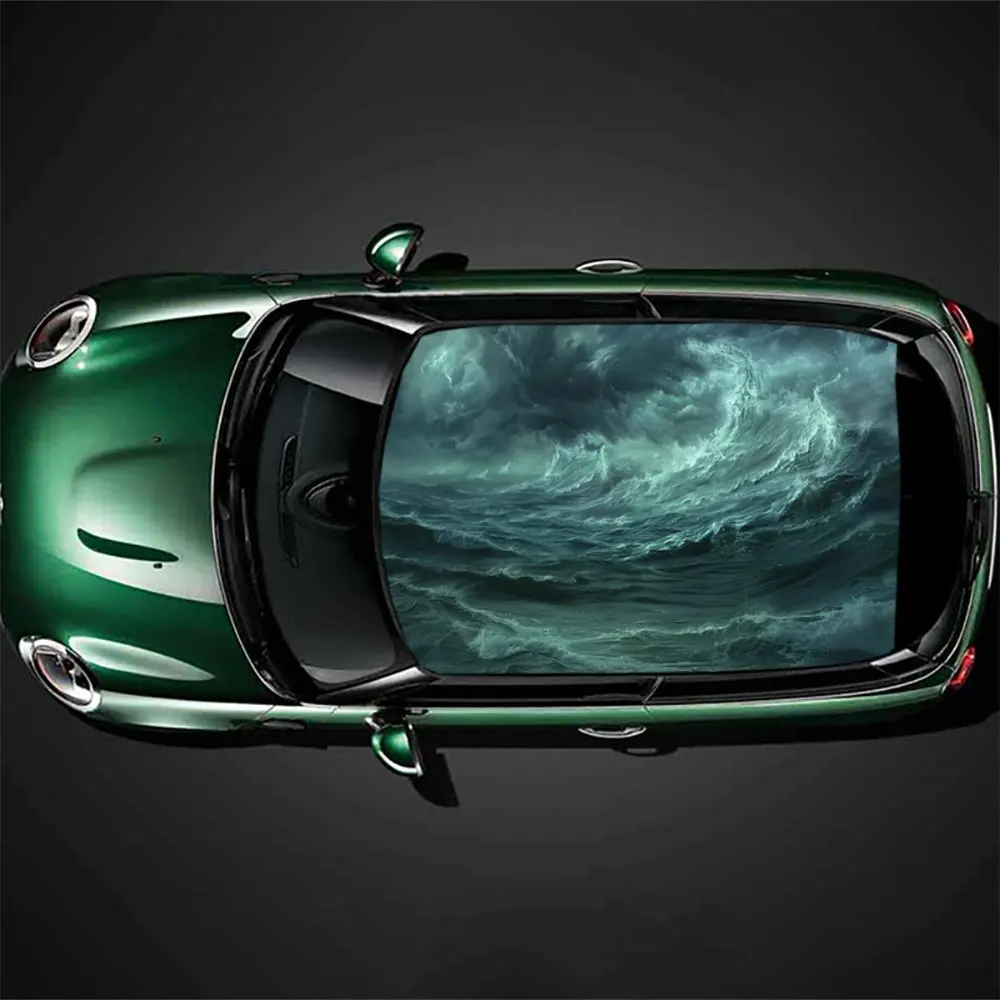 

Dark Clouds and Ocean Waves Car Roof Sticker Wrap Racing SUV Auto Accessories Packaging PVC Car Hood Graphic Decal Decoration