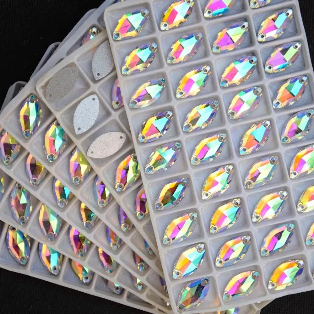 AAA Quality All Sizes Crystal AB Color Navette Sew on stone 5*10mm,6*12mm,7*15mm,9*18mm,13*22mm,15*31mm horse eye Flatback