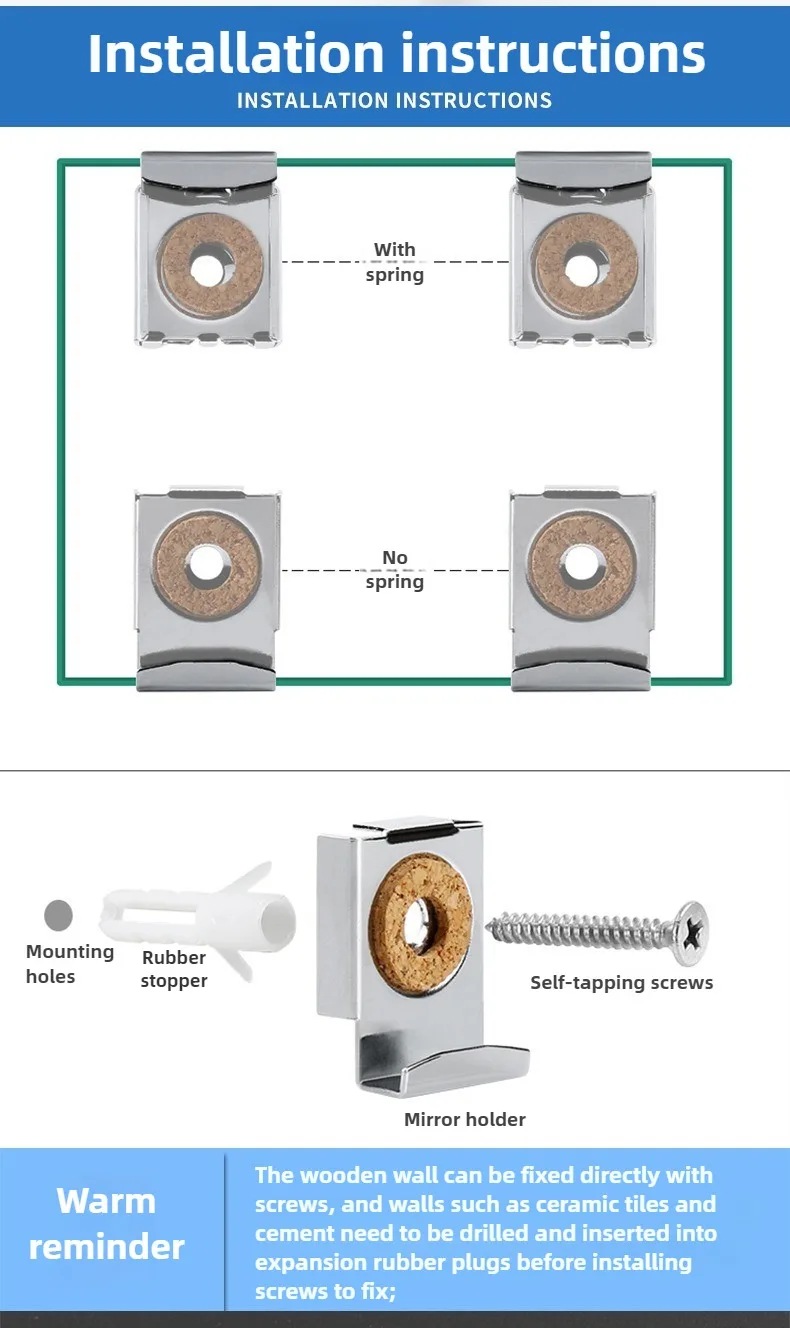 4 Stück Spiegel-Wandhalterungs-Set, Rahmenlose Clips, Montagehalterung, Klemmen, Wandhalterungen für Küche und Wohnzimmer – Detail 4