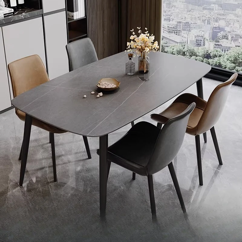 

Nordic modern minimalist, high-end thickened rock slab dining table and chair combination