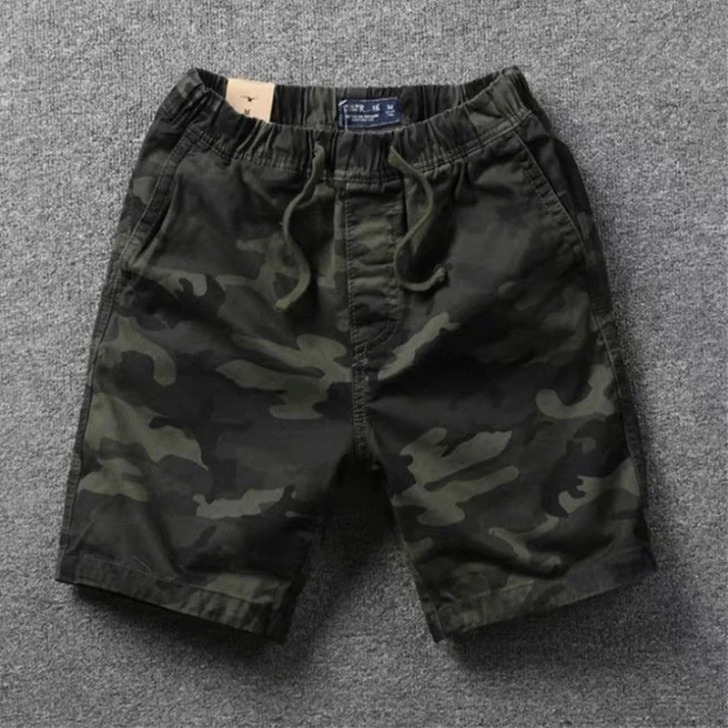 Cargoshorts voor heren Camo Camouflage met trekkoord Mannelijke korte broek Zwart Grote en lange stretchkleding Comfortabele casual homme