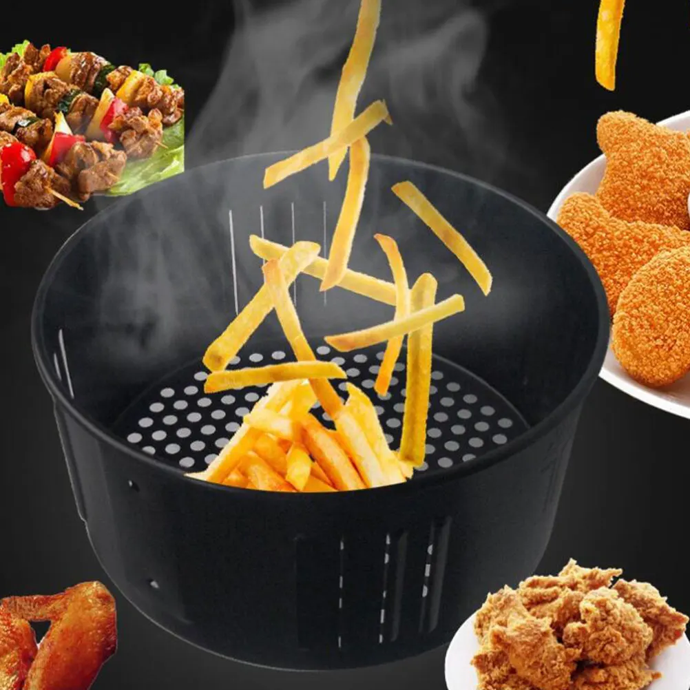 

3.5L Air Fryer Replacement Basket Cast Iron Oil Draining Baking Basket Dishwasher Safe For Chicken Wings Pizza Steak Vegetables