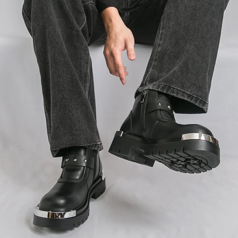 

Men High Top Boots PU Thick Soled Ankle Boots Fashionable Business Casual Men Boots Sizes 38-46