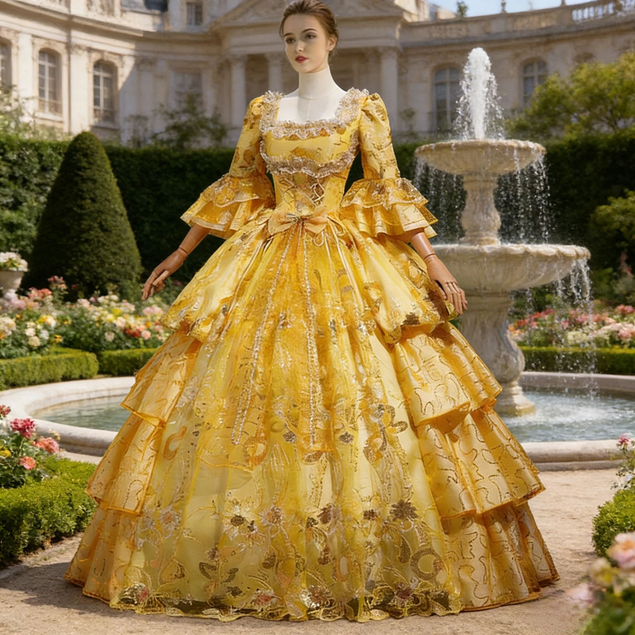 KEMAO Damen-Rokoko-Marie-Antoinette-Ballkleid, gelbes Kleid