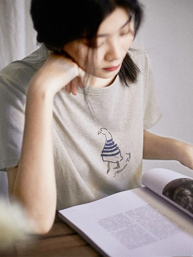 

Мягкая футболка с принтом Gujia l Cotton Dye, женская свободная футболка, повседневный летний топ, Новое поступление, круглый топ