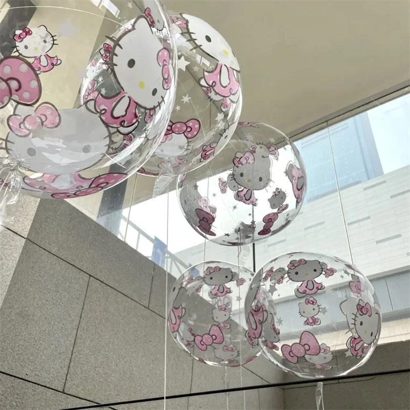 Balões Sanrio Hello Kitty transparentes para crianças, balão bonito dos desenhos animados, brinquedo kawaii, decoração de aniversário, decoração de