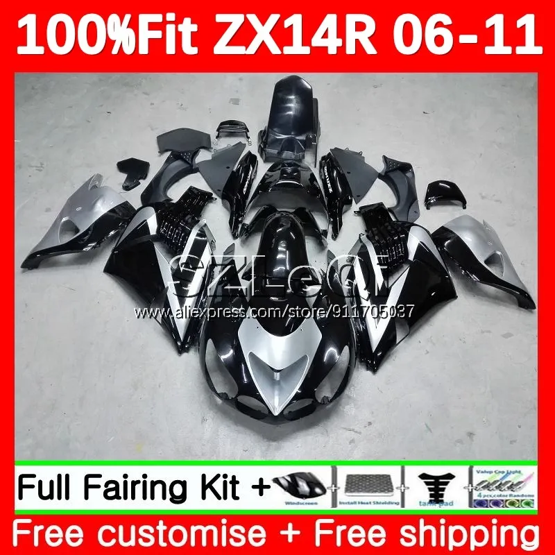 Kit For KAWASAKI NINJA ZX 14R ZX-14R ZX14R 06 07 08 09 10 11 117No.21 Silver blk ZZR1400 2006 2007 2008 2009 2010 2011 Fairing