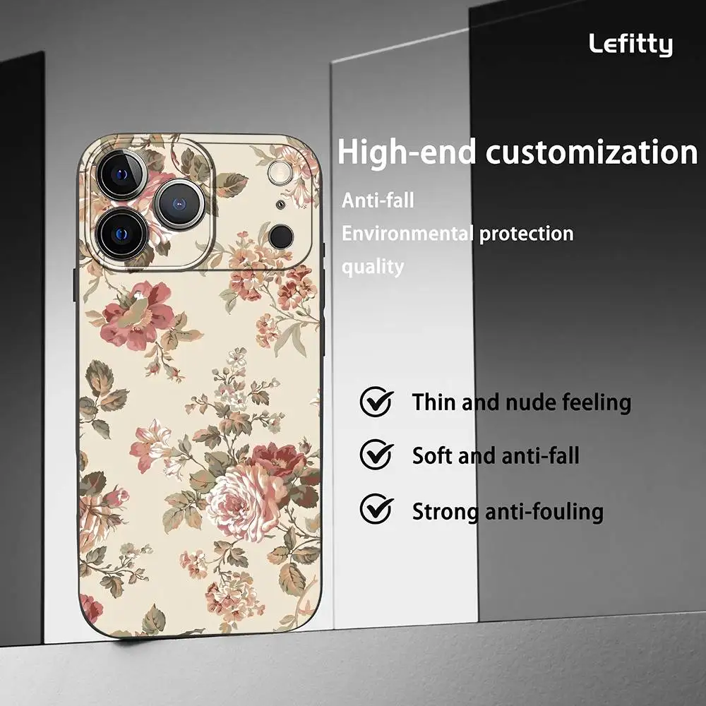 Vintage-style Roses phone case for iPhone 17 16 15 14 13 Pro Max Plus Mini Frosted Soft Case Funda Shockproof Cases