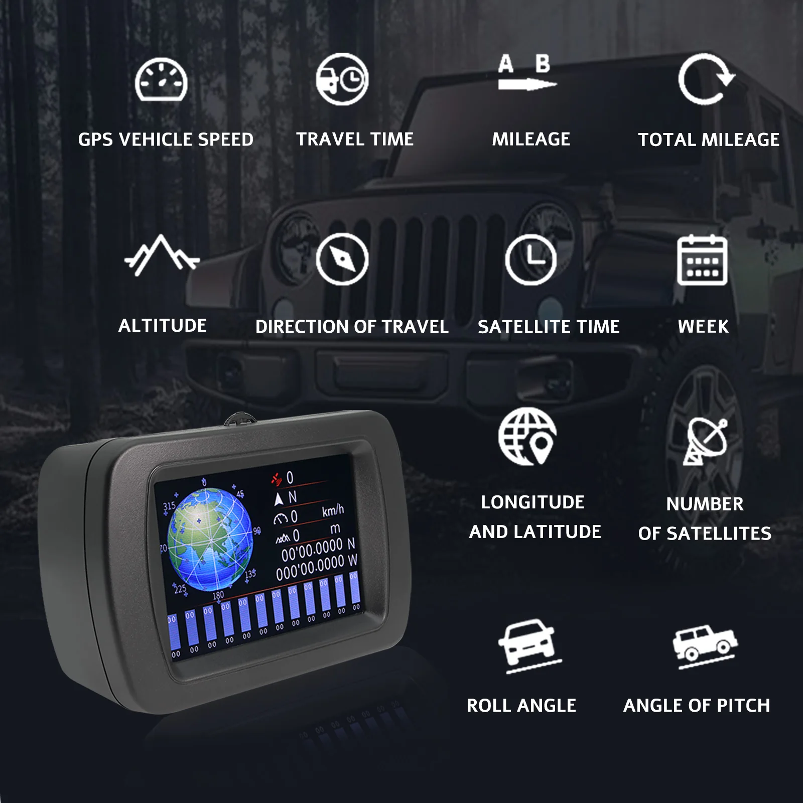 A65 Head Up Display GPS Off-road Multi-function OBD HUD Satellite Signal Digital Display Meter Compass Inclinometer Speedometer