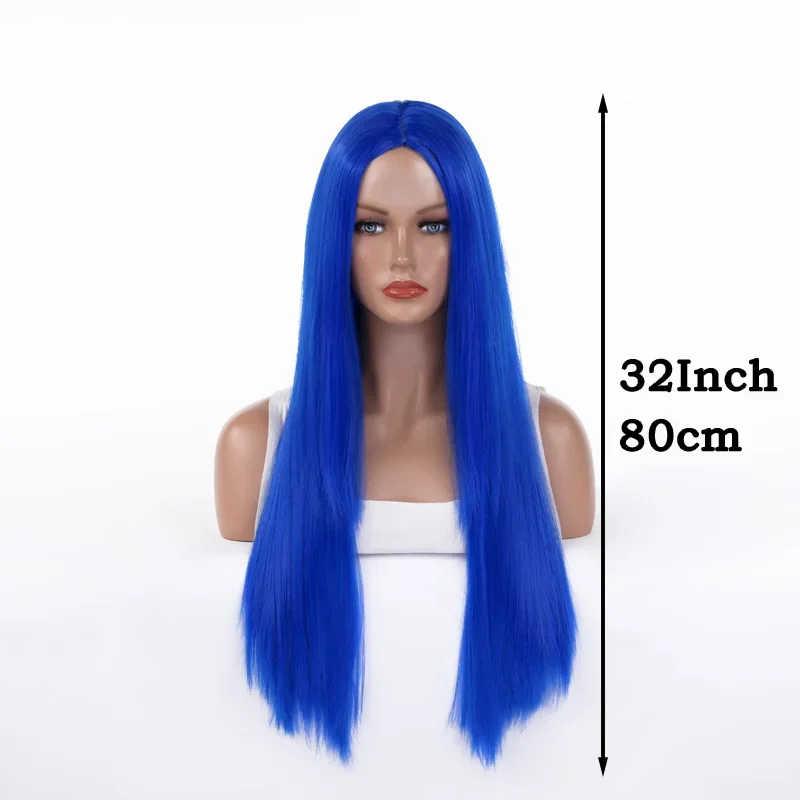 الاصطناعية الوردي طويل مستقيم شعر مستعار الجزء الأوسط حريري لينة موضة تأثيري زي حفلة لوليتا مقاومة للحرارة الاستخدام اليومي