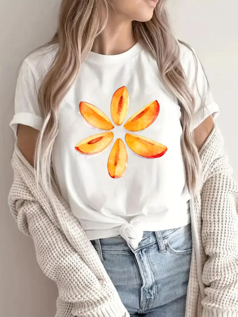 

Women's Short-sleeved T-shirt Women's Cotton Printed Flower Pattern Summer Casual All-match Top