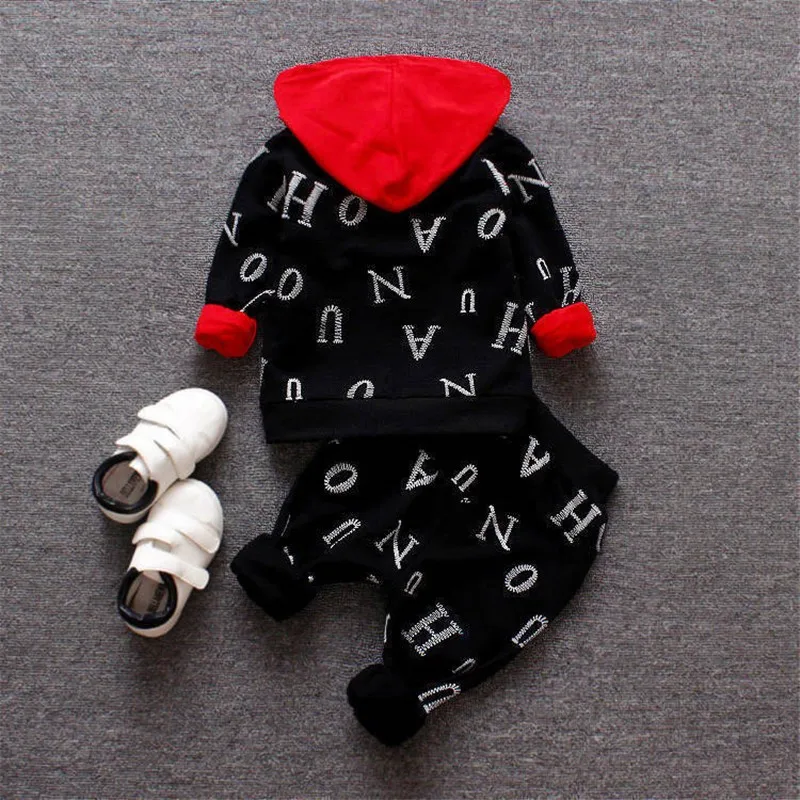 2023Spring autumn new boys zipper shirt three piece set children baby full printed letters hooded long-sleeved hoodie set 1 3 4Y