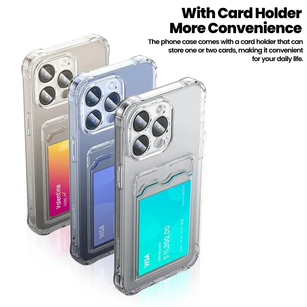 Toocki Transparent Card Bag Phone Case For iPhone 15 14 13 12 Pro Max Plus Clear Silicone Soft TPU Shockproof Back Wallet Cover