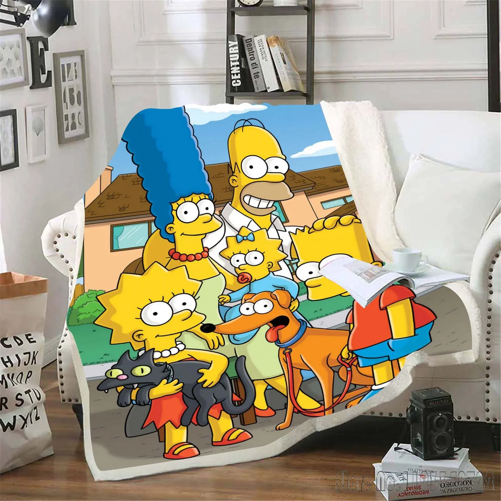 The S-Simpsons Travel Airplane Anime Fluffy Blanket Blankets For Winter Plush And Throws Bed Microfiber Fabric Home