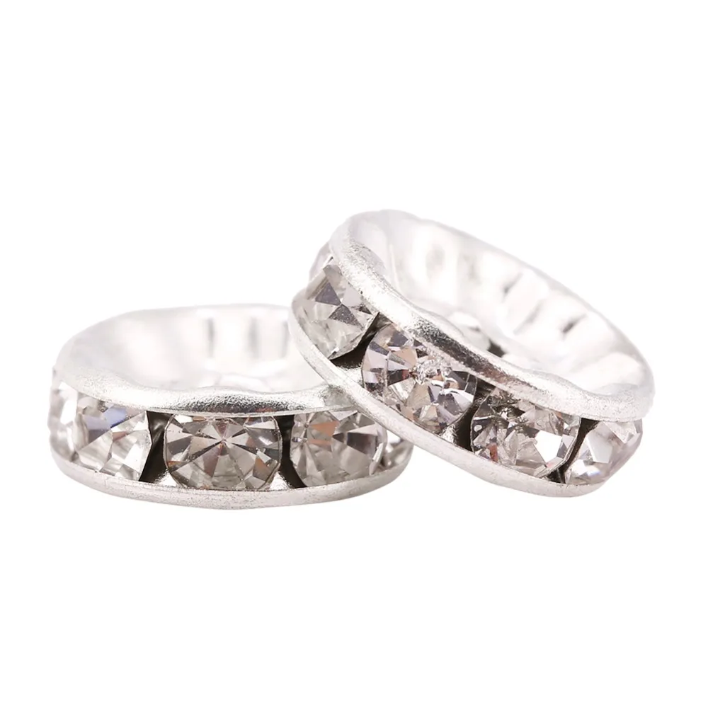 

100pcs 8mm/10MM Size Rhinestone Spacer Bead Gold/Silver Color Alloy Material Alloy Charm Bead Rondelle Spacer Bead