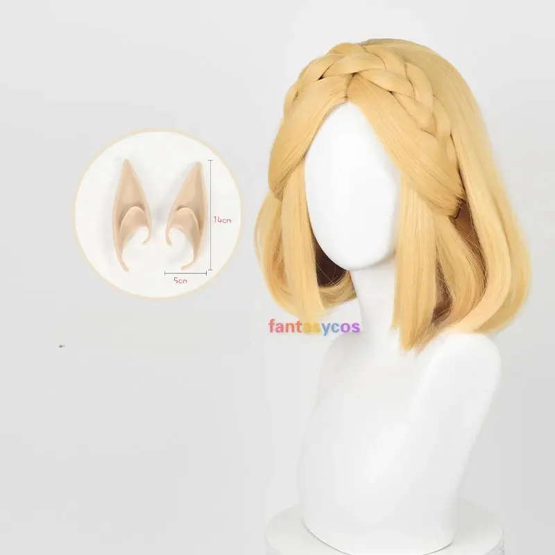 شعر مستعار مضفر بأذني قزم للنساء ، شعر اصطناعي ، مقاوم للحرارة ، الأميرة زيلدا ، شقراء ، عيد هالواين ، تنفس البرية