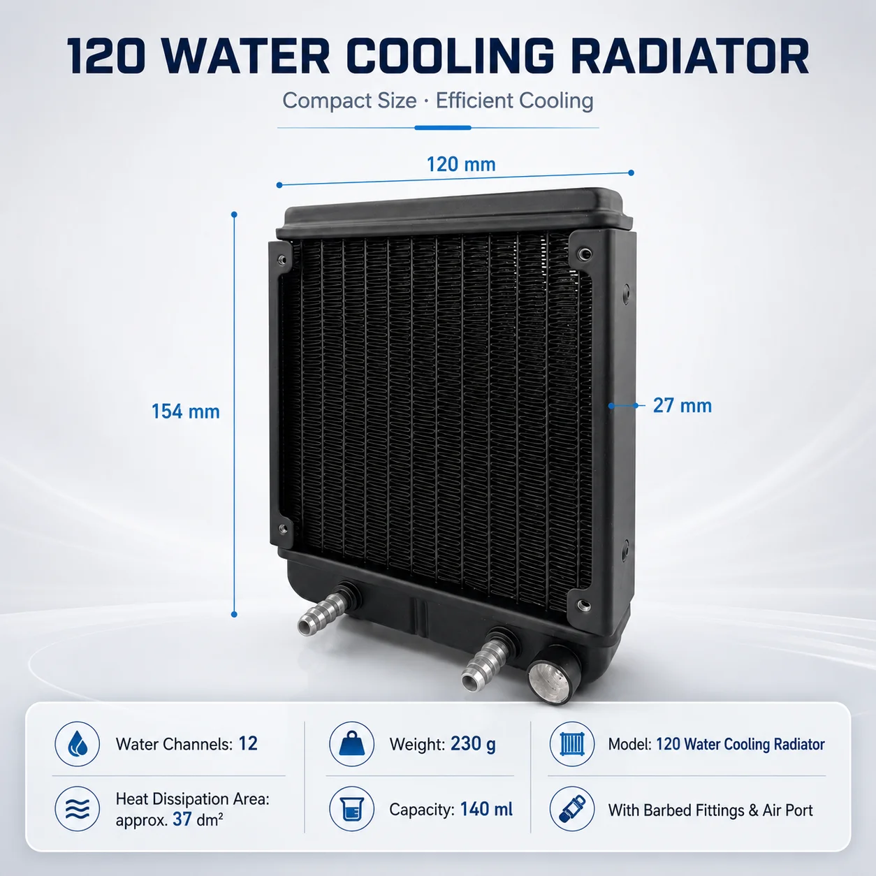 120/240/360mm Aluminum PC Water Cooling Radiator With Filling Vent Port, Heat Exchanger For CPU GPU VGA Memory Liquid Cooling view 6
