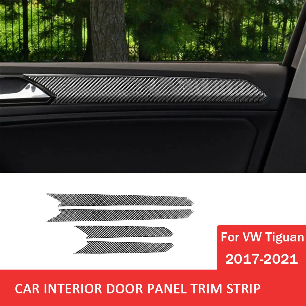 

4pcs Carbon Fiber Decal Car Inner Door Panel Frame Trim Sticker for Volkswagen VW Tiguan 2017-2021 Auto Interior Accessories