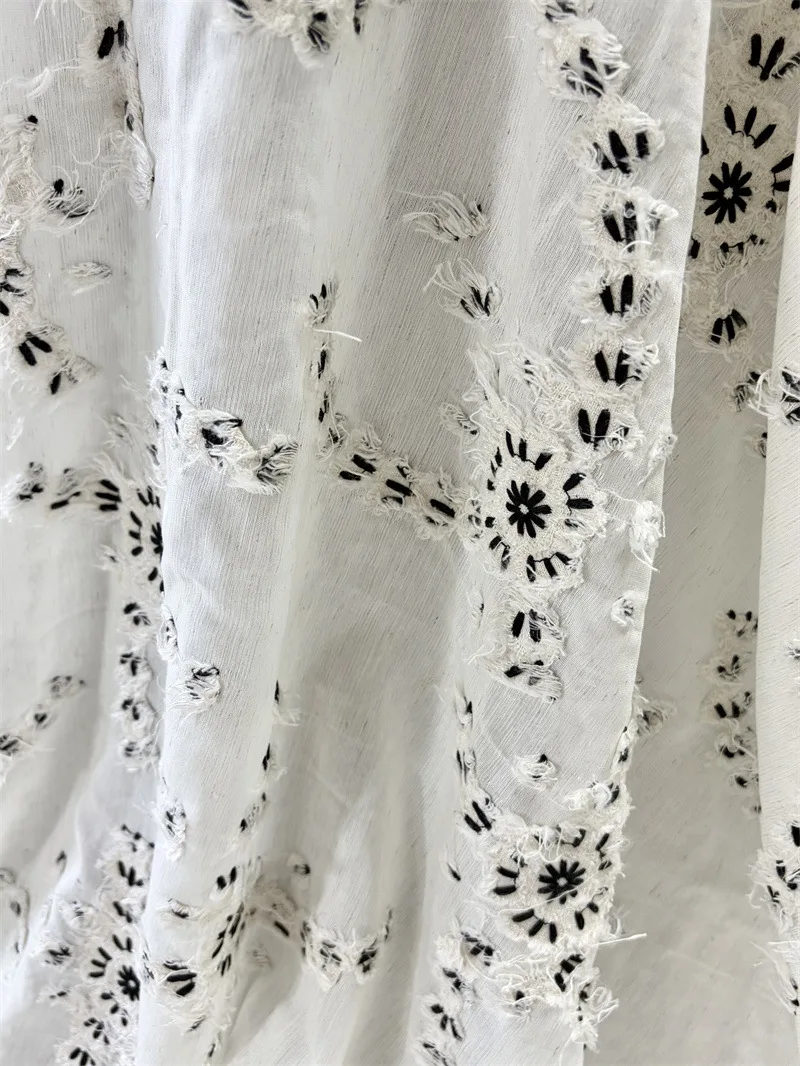 3D embroidered cotton-linen fabric,for fashion designers,dresses,shirts,women's clothing,and DIY sewing projects view 3
