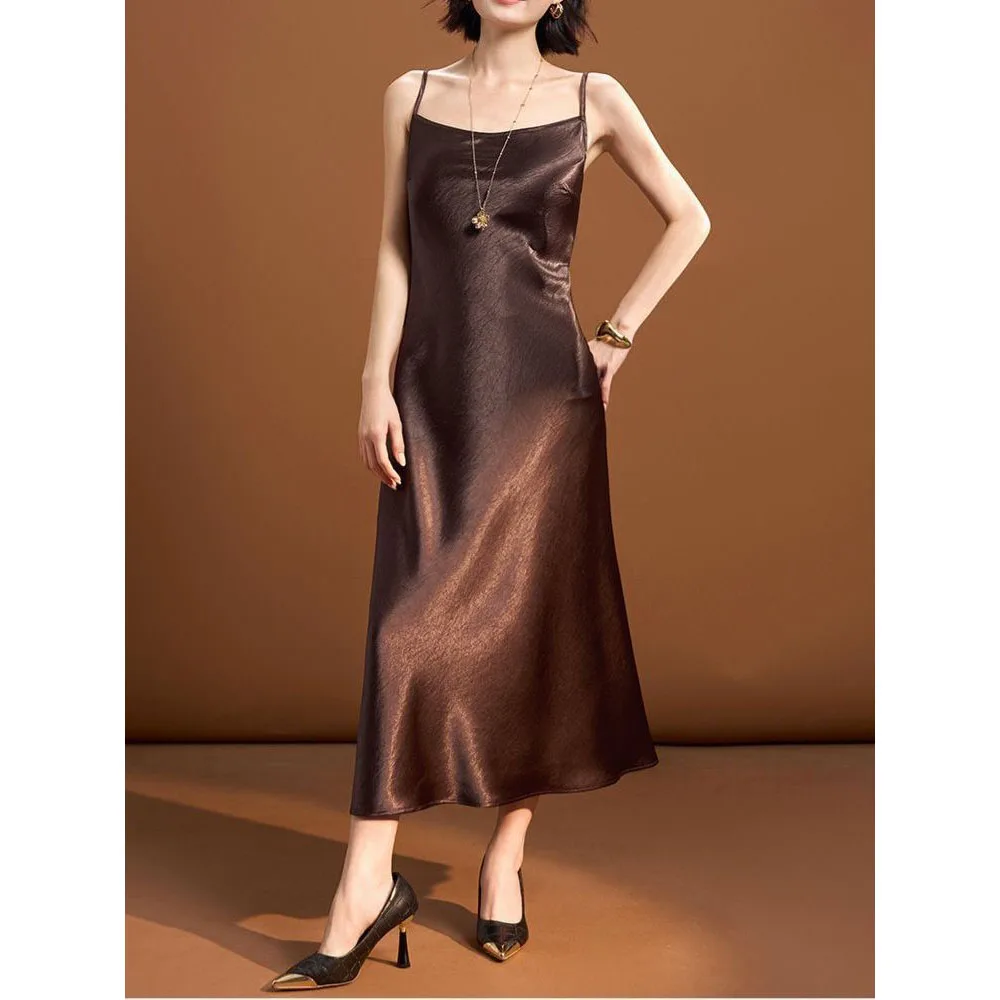 High-end New Fashion Age-reducing Casual Suspender Dress Spring Summer Long Sleeve Hollow Pullover Top Long Dress Two-piece Set