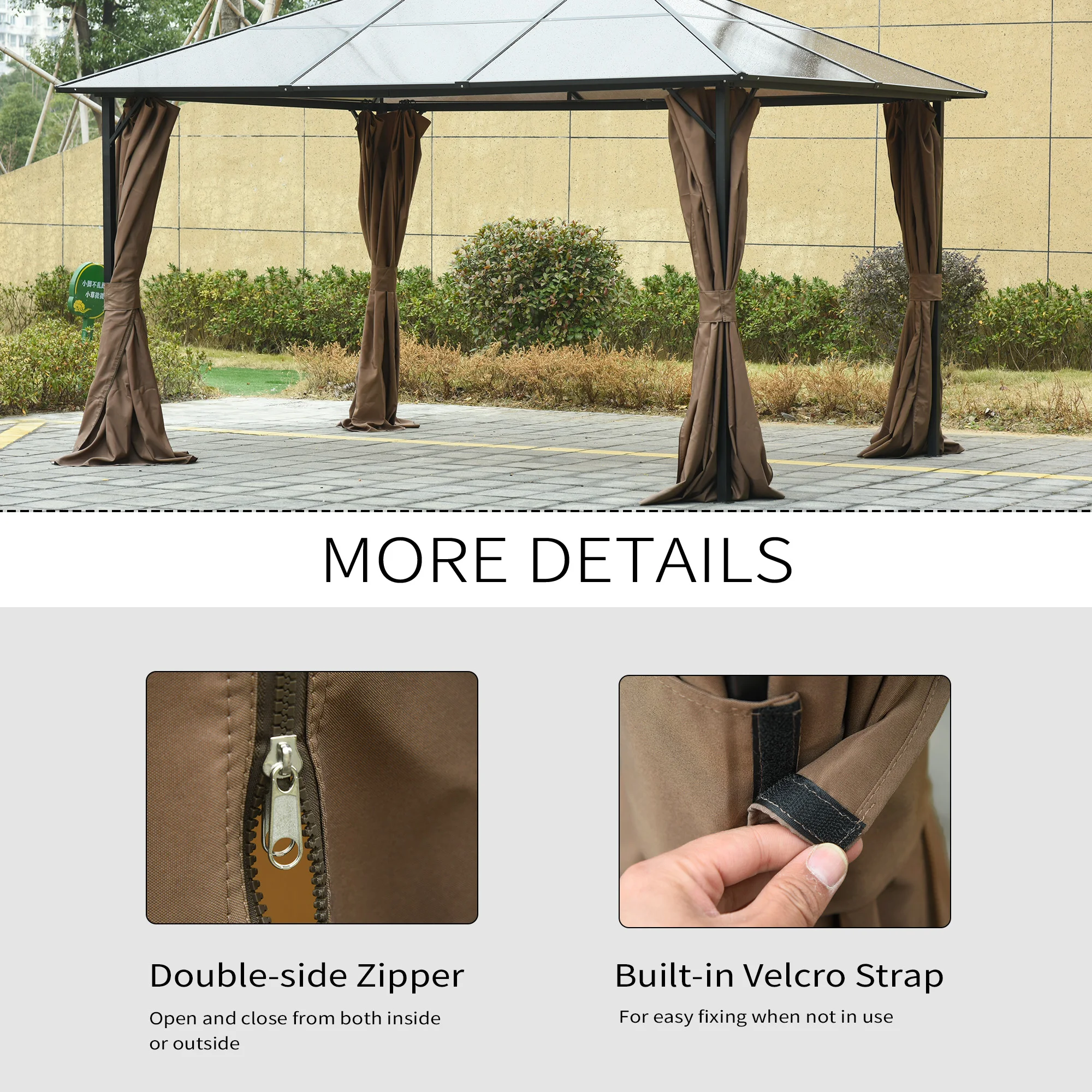 130.75" x 80.75" Universal Pergola Curtain Kit w/ Hooks/C-Ring Included, Brown view 5