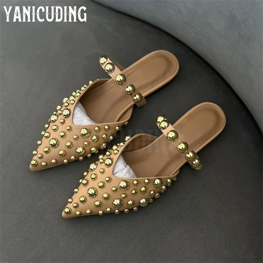 Metallic Beaded Pointed Toe Slippers Novelty Designer Handmade Flats Comfortable Slip-On Women's Flats Custom Multicolor Beads