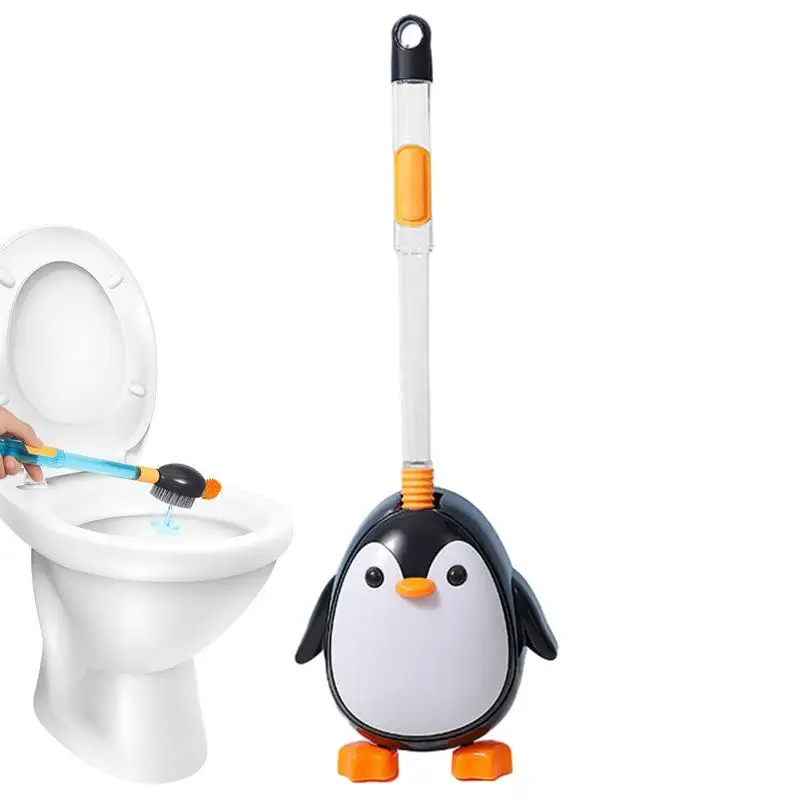 Toilet Brush Penguin Shape Wall-mounted Bowl Combo With Soft Bristles Liquid For Home Wall Mounted Tubs Cleaning Scrubbers