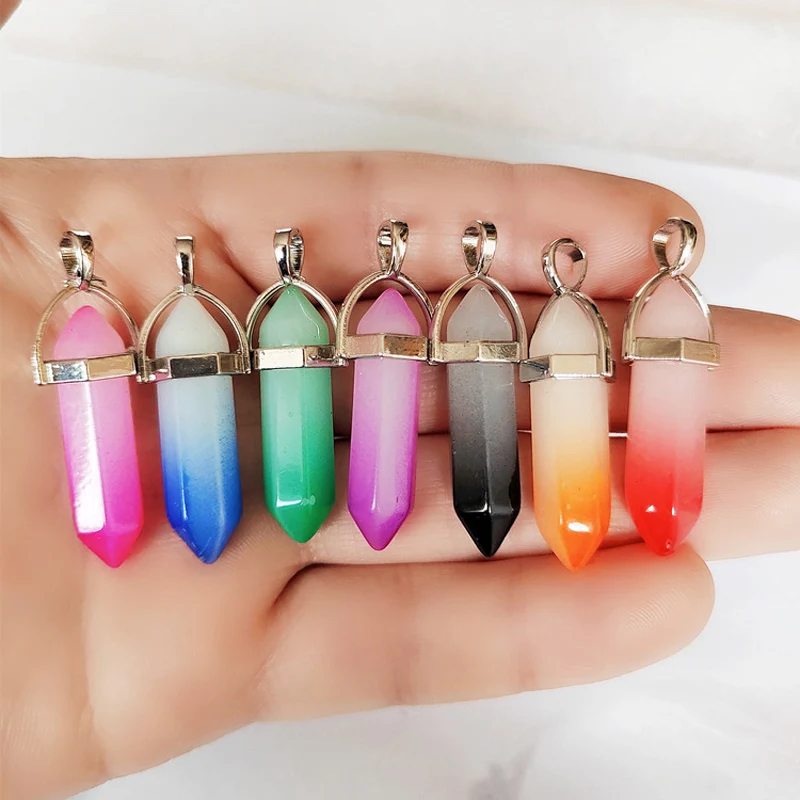 Natural stone pendant necklace quartz crystals hexagonal column pendulum leather necklaces hexagon rose crystal necklace