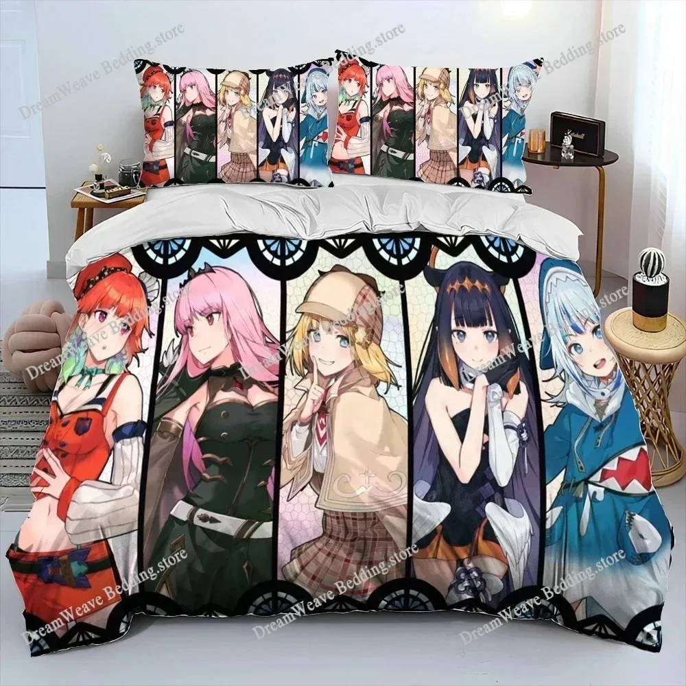 Cute Gawr Gura Hololive Anime Shark Bedding Set Duvet Cover Bed Set Quilt Cover Pillowcase Comforter King Queen Size Boys Adult7
