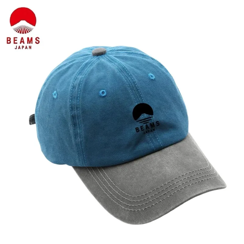 BEAMS Japanese‑Style Washed Distressed Patchwork Baseball Cap, Fashion Unique Peaked Sun‑Protection Hat Unisex