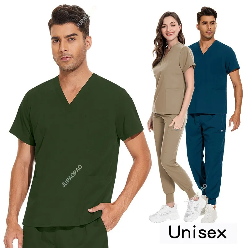 Multicolour Jogger Suits Doctor Nursing Uniforms Short Sleeve V-neck Tops Pocket Pants Nurse Scrubs Set Medical Clinical Clothes