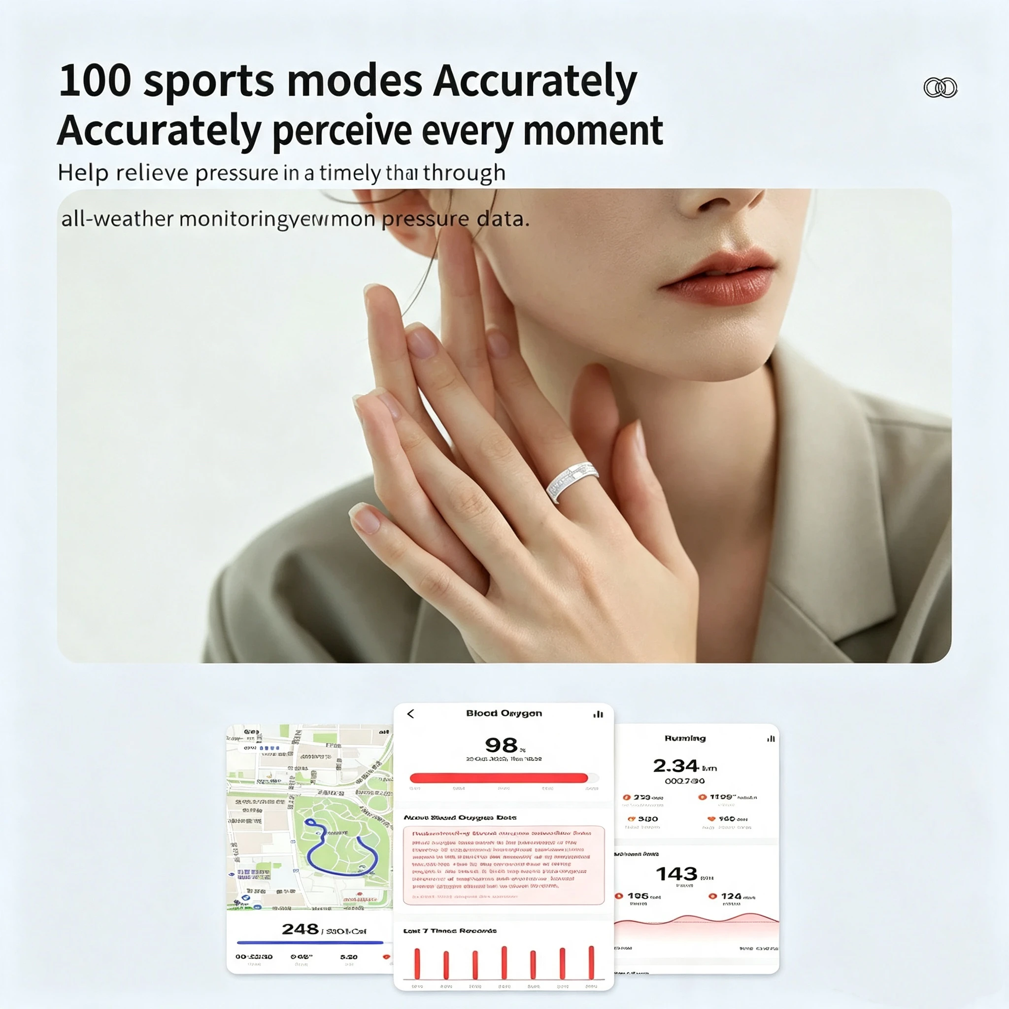 Diamond Fashion Smart Ring for Women with Heart Rate Monitor IP68 Waterproof Fitness Ring with Sports Pedometer Health TrackerV6