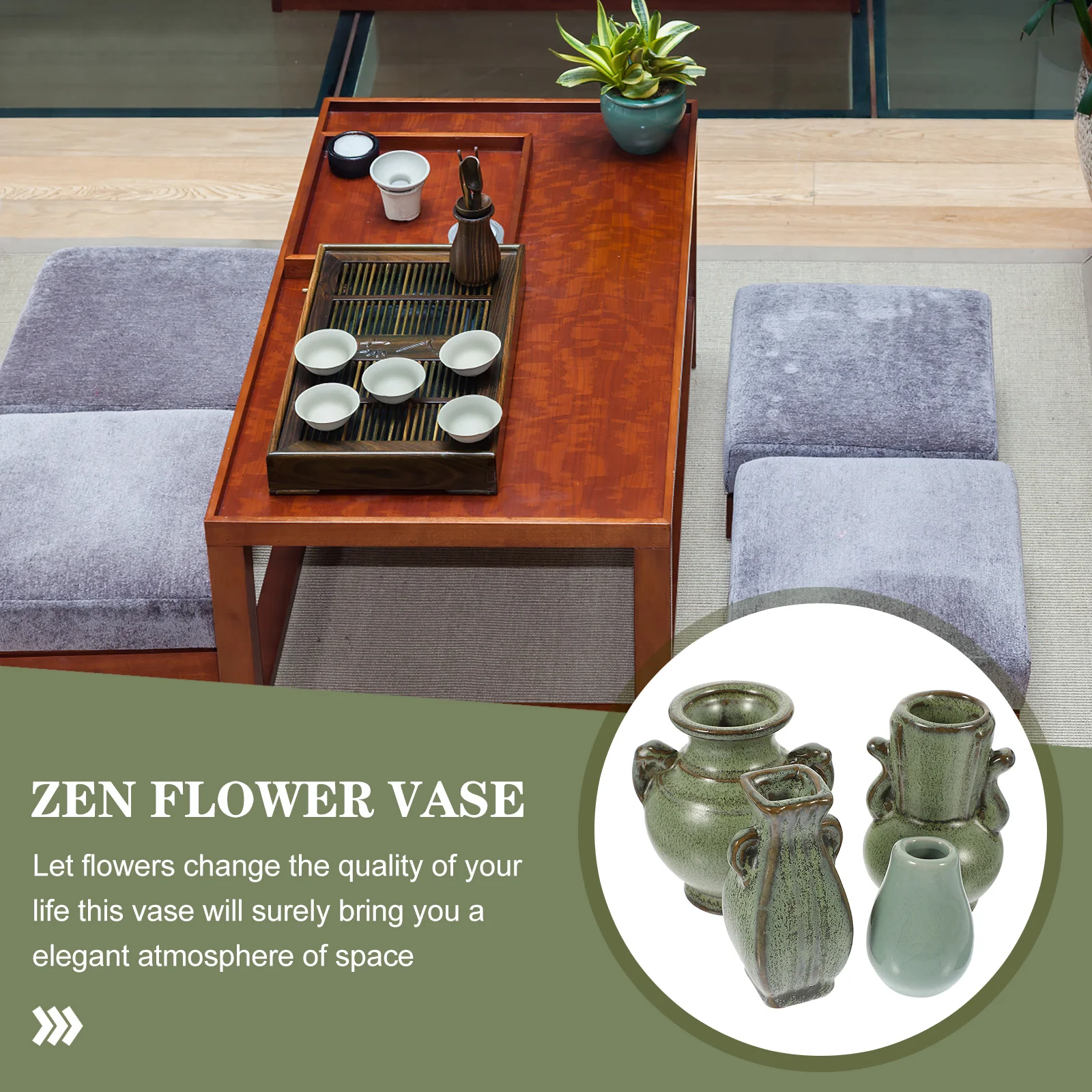 

4Pcs Zen Style Ceramic Mini Vases Creative Patterns Mini Flower Arrangement Decorative Flower Vases Home Desktop Ornaments