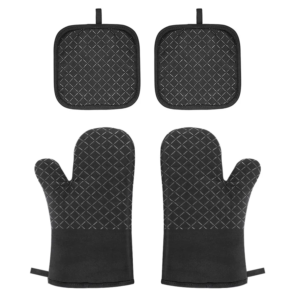 

1Set Heat Resistant Gloves Anti-Scald Nonslip Mitts Silicone Pot Holder Kitchen Grill Mitten Cooking Bbq Protection