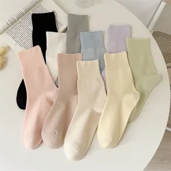 Women Socks Thin Summer New Solid Colorful Plain Crew Socks Casual Girls Cotton Trendy Simple Breathable Anti-pilling Pile Socks