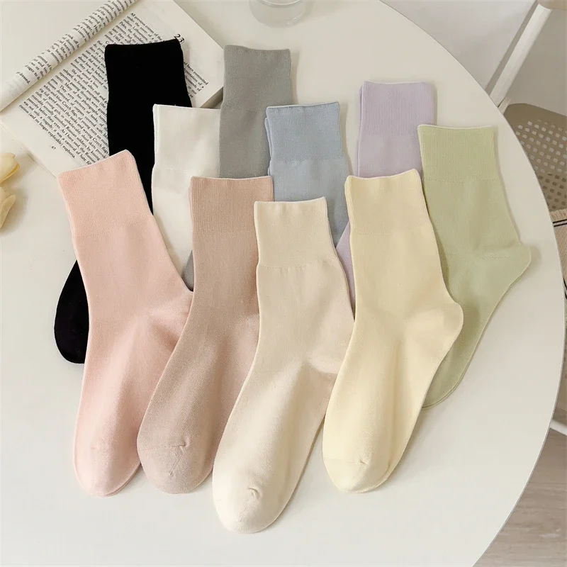 Women Socks Thin Summer New Solid Colorful Plain Crew Socks Casual Girls Cotton Trendy Simple Breathable Anti-pilling Pile Socks