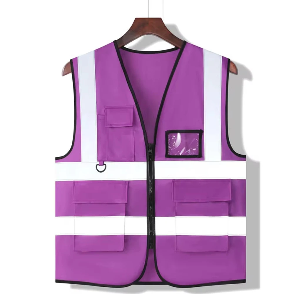 

Purple Work Vest for Men Women Multi Pockets Construction Building Security-protection Working Clothes Hi Vis Workwear