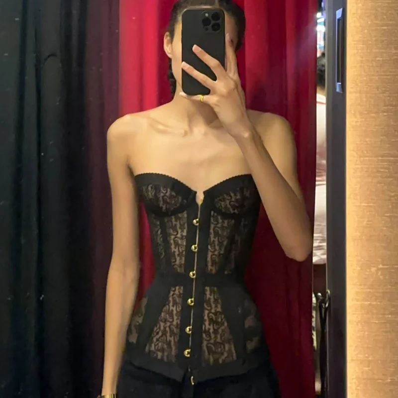 الدانتيل حمالة مشد ضمادة مثير الجوف خارج قبالة الكتف سترة ضئيلة شيك عارية الذراعين أكمام شارع العليا قمم ملابس الحفلات