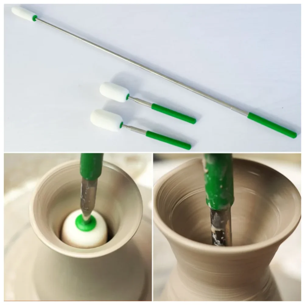 

Pottery Sponge Stick Stainless Steel Handle Telescoping Pottery Cleaning Sponge Tall Narrow Pottery Water Removal Tools