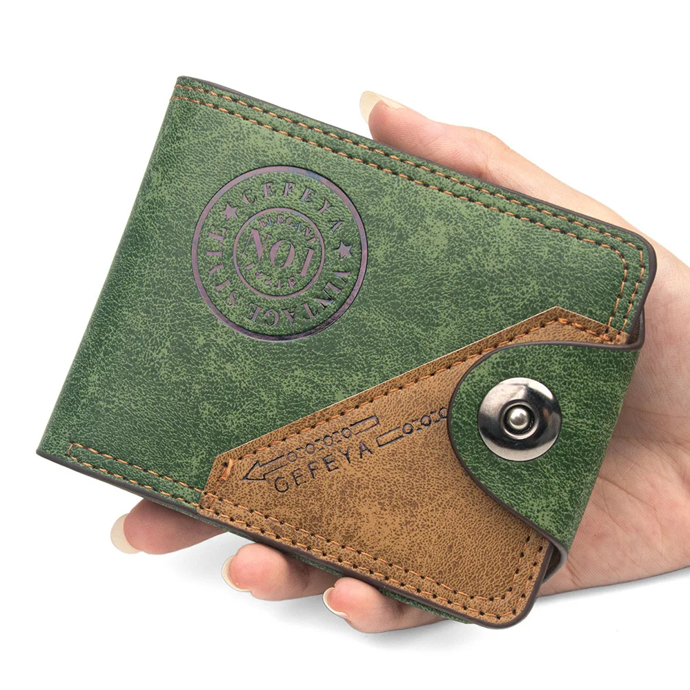 Vintage Herren-Geldbörse aus gespleißtem PVC-Leder mit Magnetverschluss, kurzer Bifold-Geldbeutel mit Kartenfächern, Ausweisfenster und Bargeldfach – Detail 8