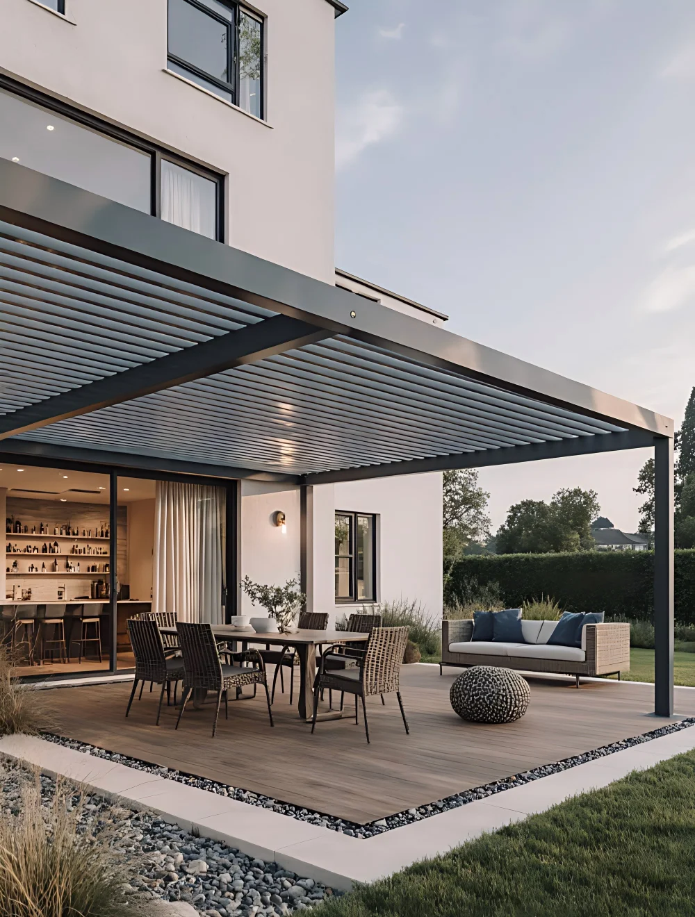 Heavy Duty Outdoor Bioclimatic Garden Gazebos Remote Control Adjustable Louvered Roof Roller Blinds Backyard Aluminium Pergola