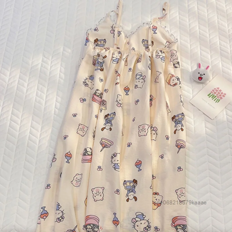 Sanrio Hello Kitty Cute Cartoon Printed Sleepwear Female Summer New Sweet Slip Dress Korean Style Y2k Girl Fashion Home Clothes