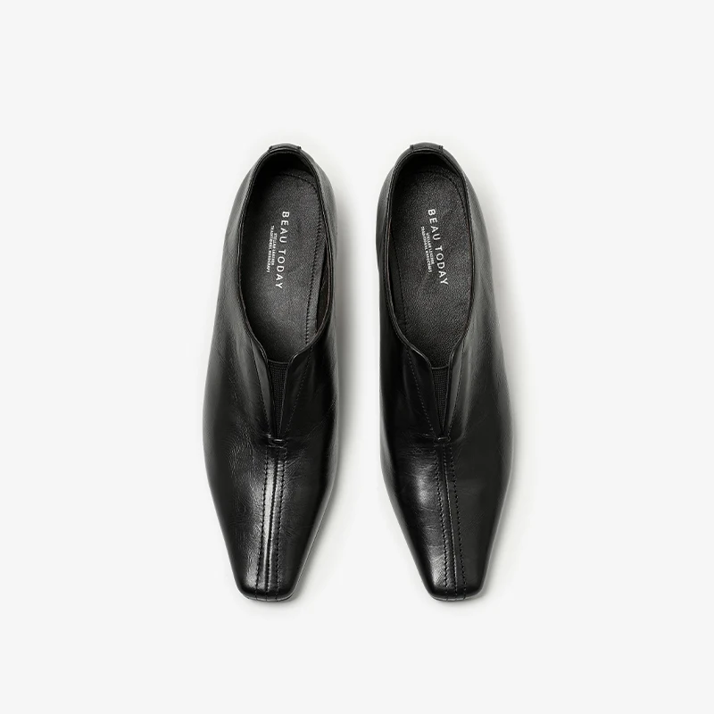 BEAUTODAY Fashion Pumps Women Calfskin Leather Pointed Toe Elegant Outdoor Commuter Ladies Shoes Handmade 15381