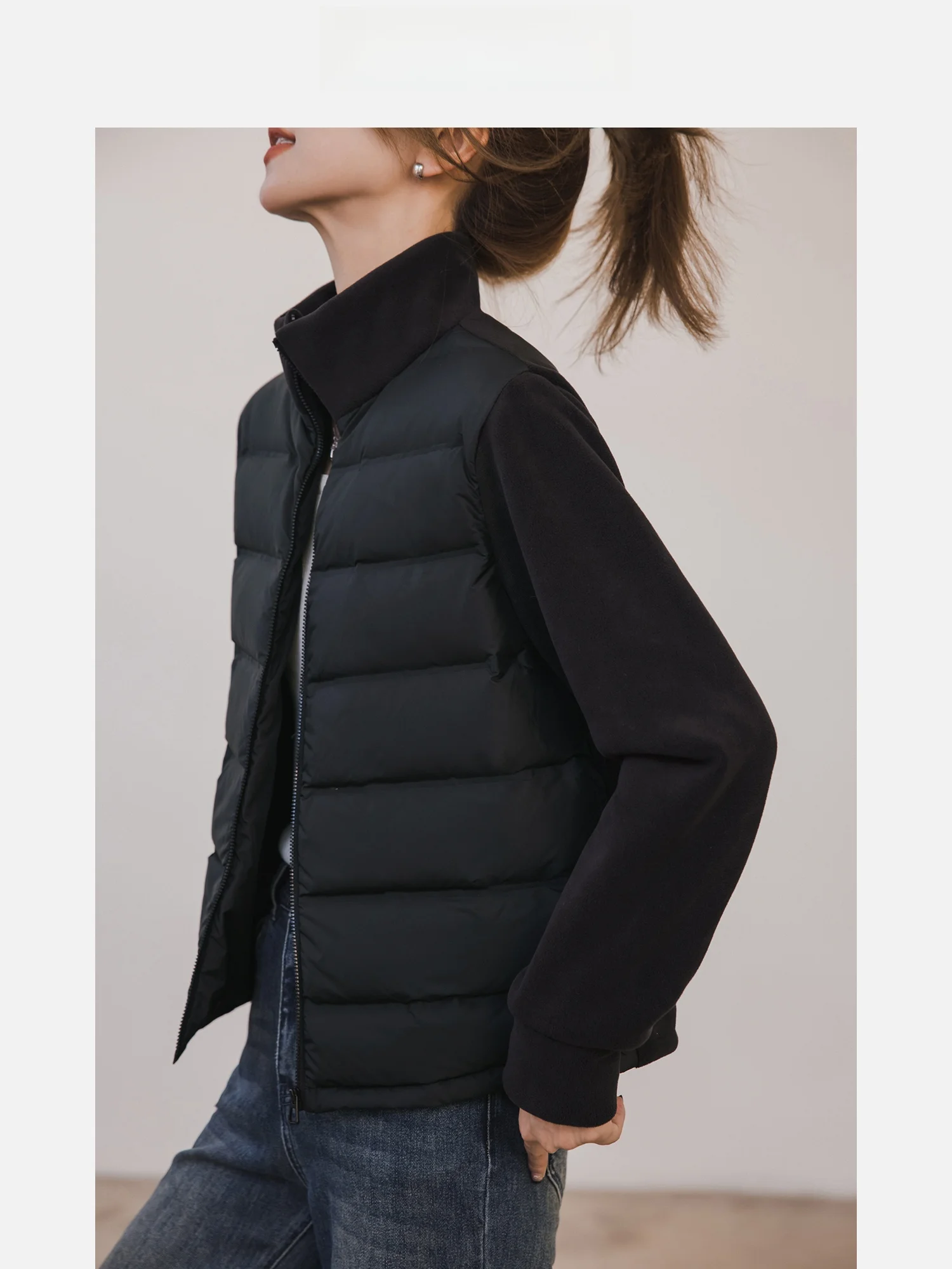 

Lightweight Du down Jaet Women's Winter New Straight Cut Slim Fit Stand Collar Top Warmth Long Sve Zipper Closure or...