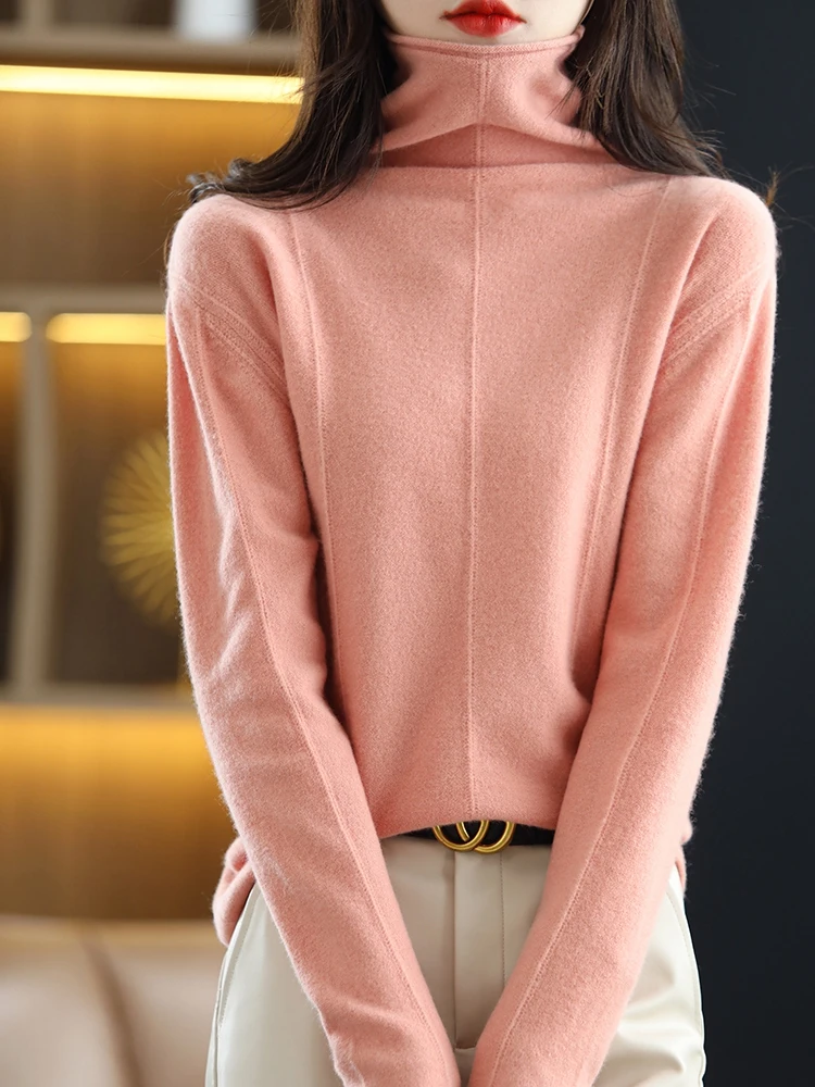 100% Merino Wool Knitwear Women Turtleneck Pullover Sweater Autumn Winter Basic Soft Warm Bottoms Female Clothing Tops