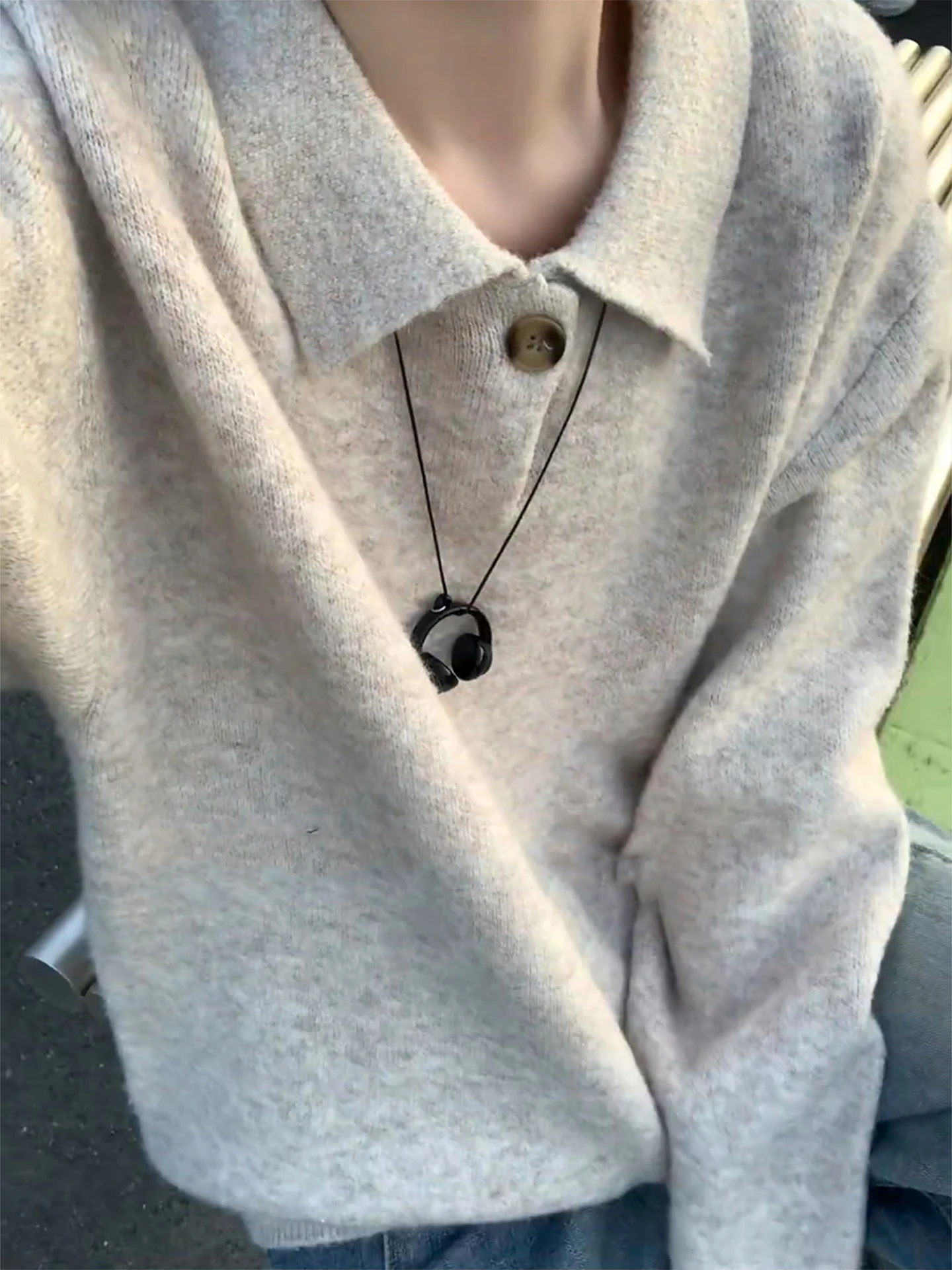 

Men's Knitted irt Autumn Winter Lazy Sle Collared Sweater American Retro Base Layer irt Jaet Nectarine Color