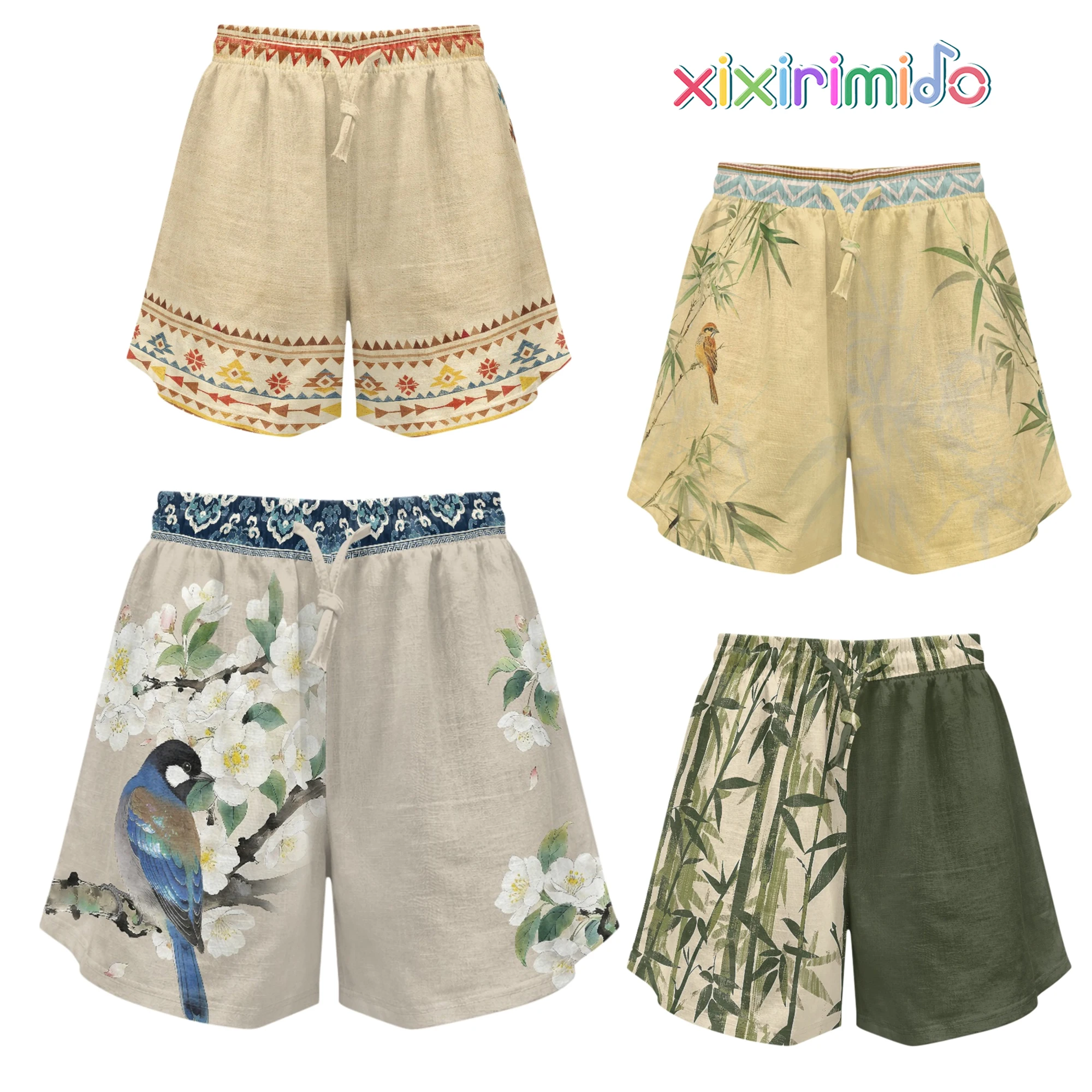 

XIXIRIMIDO 2026 Summer Women's Drawstring Casual Linen Shorts Elastic Waistband Lightweight and Breathable Wide Legs with Pocket
